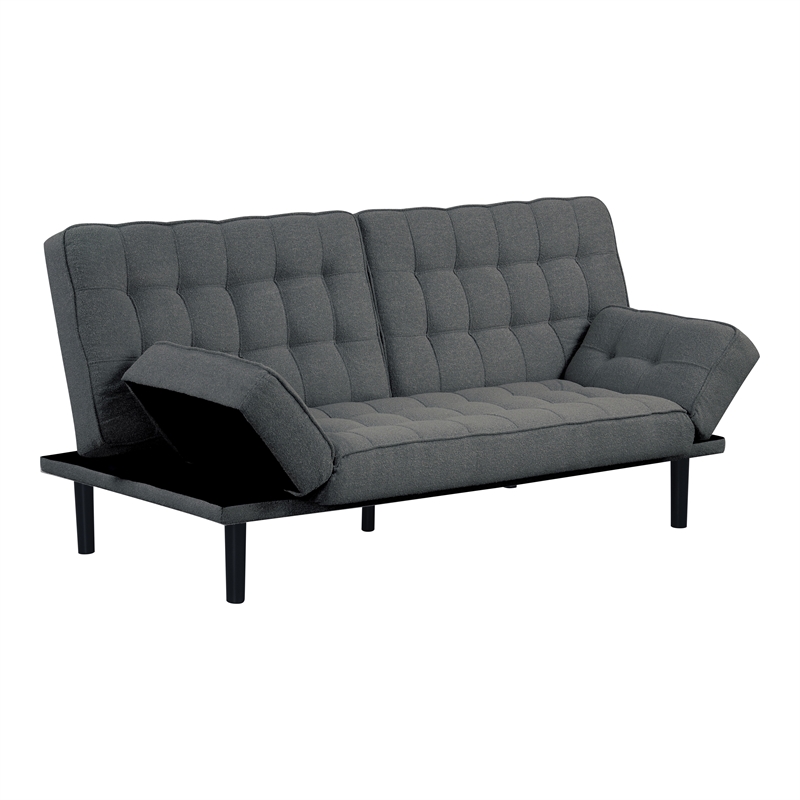 Furniture of America Sunith Fabric and Wood Futon Sofa Bed in Dark Gray