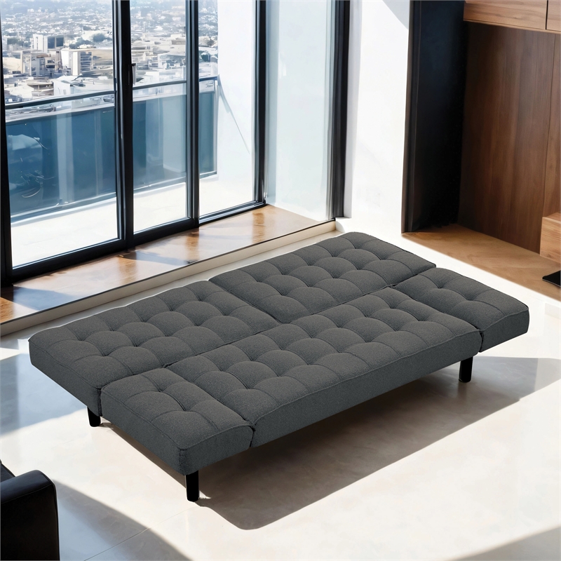 Furniture of America Sunith Fabric and Wood Futon Sofa Bed in Dark Gray