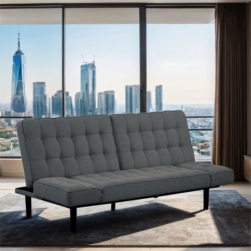 Furniture of America Sunith Fabric and Wood Futon Sofa Bed in Dark Gray