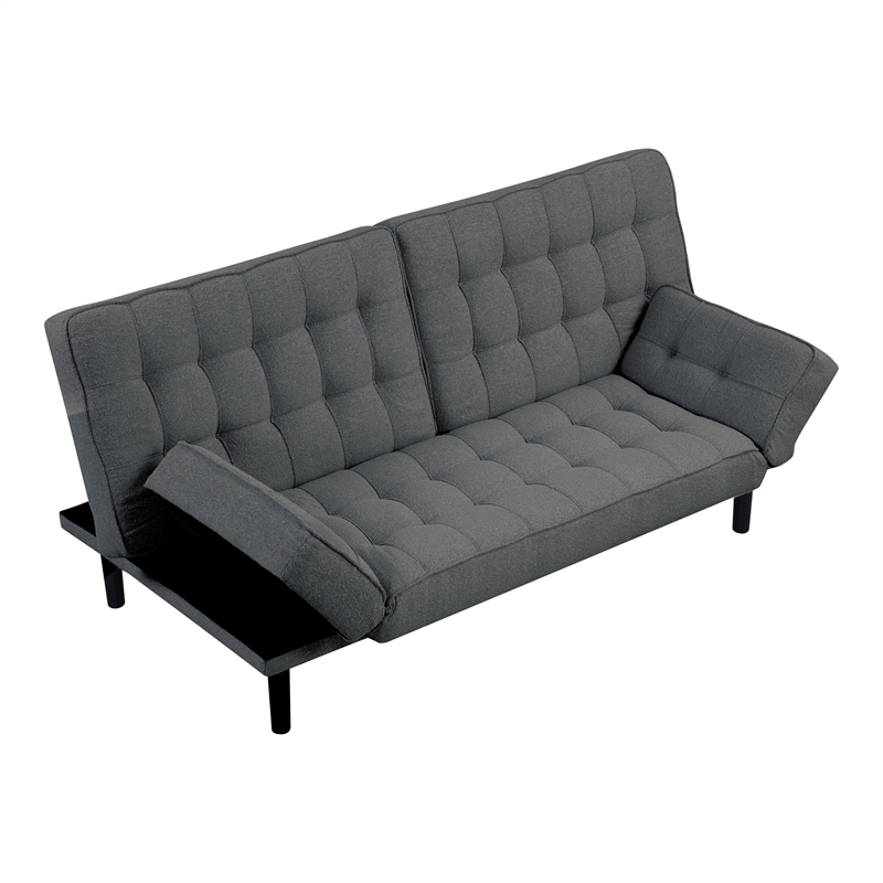 Furniture of America Sunith Fabric and Wood Futon Sofa Bed in Dark Gray