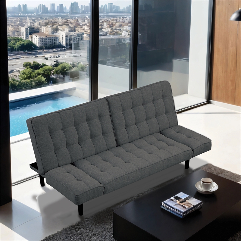 Furniture of America Sunith Fabric and Wood Futon Sofa Bed in Dark Gray