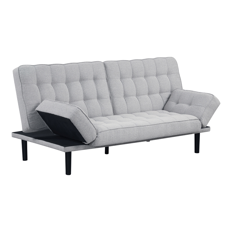 Furniture of America Sunith Fabric and Wood Futon Sofa Bed in Light Gray