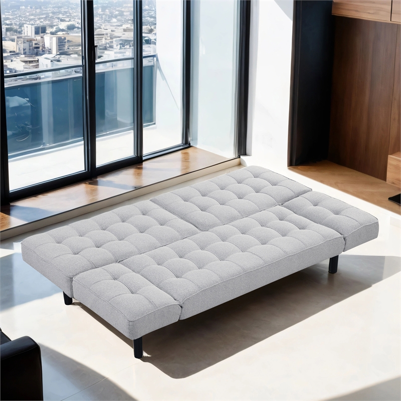 Furniture of America Sunith Fabric and Wood Futon Sofa Bed in Light Gray