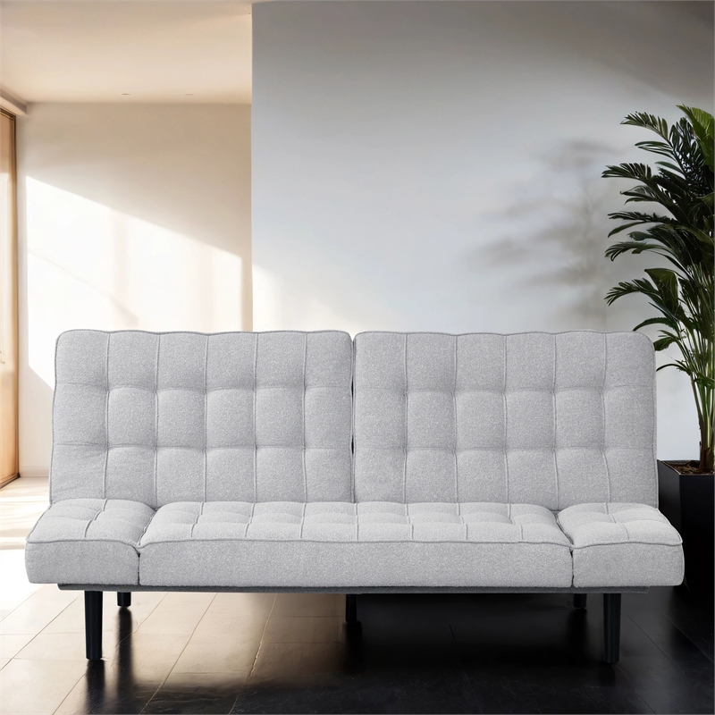 Furniture of America Sunith Fabric and Wood Futon Sofa Bed in Light Gray