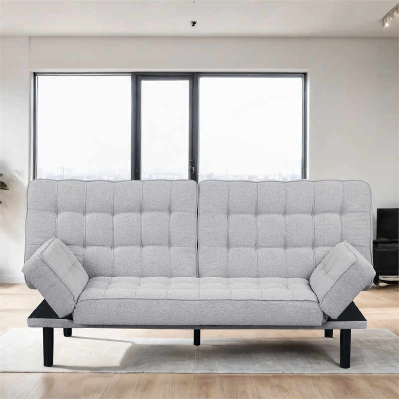 Furniture of America Sunith Fabric and Wood Futon Sofa Bed in Light Gray