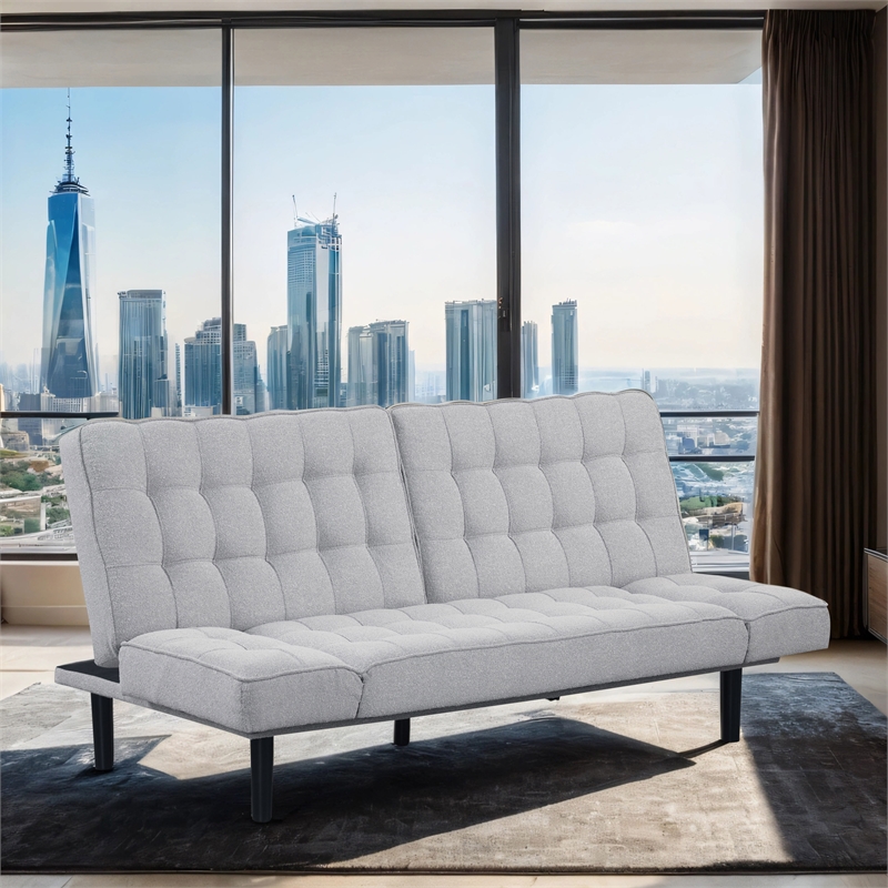 Furniture of America Sunith Fabric and Wood Futon Sofa Bed in Light Gray