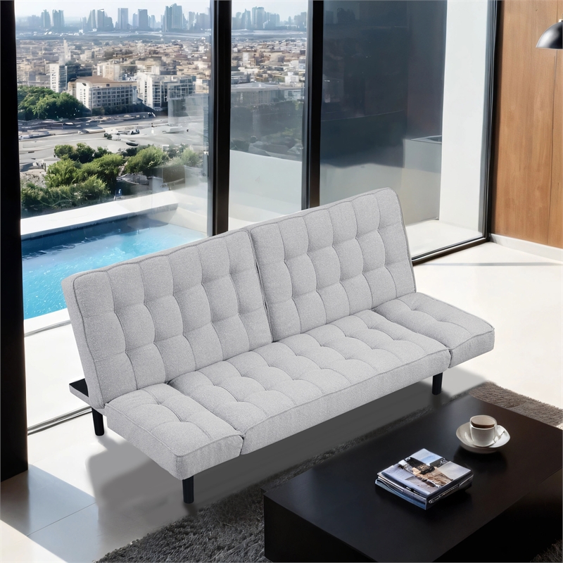 Furniture of America Sunith Fabric and Wood Futon Sofa Bed in Light Gray