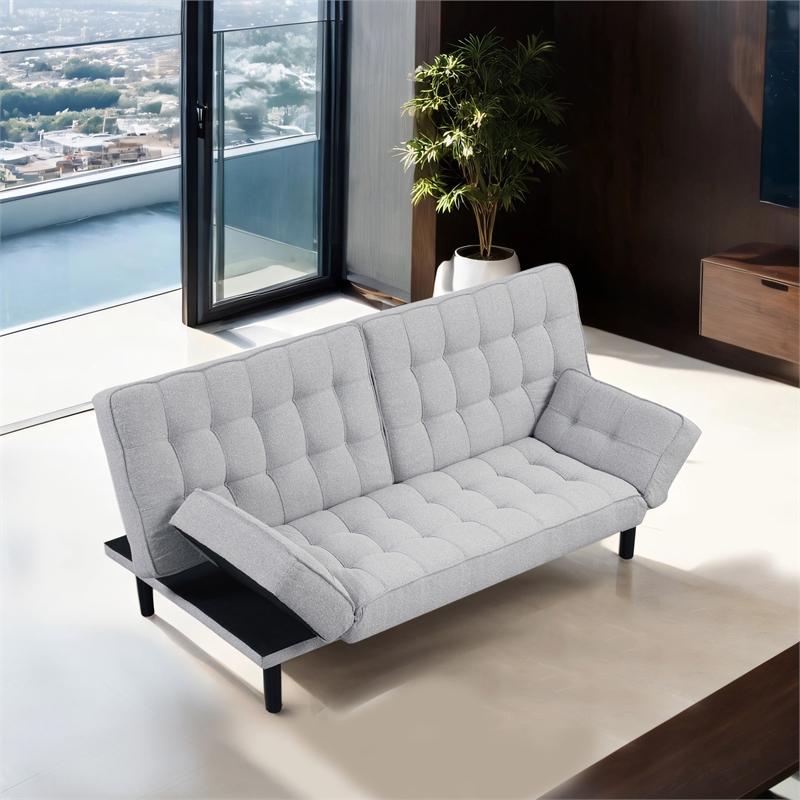 Furniture of America Sunith Fabric and Wood Futon Sofa Bed in Light Gray