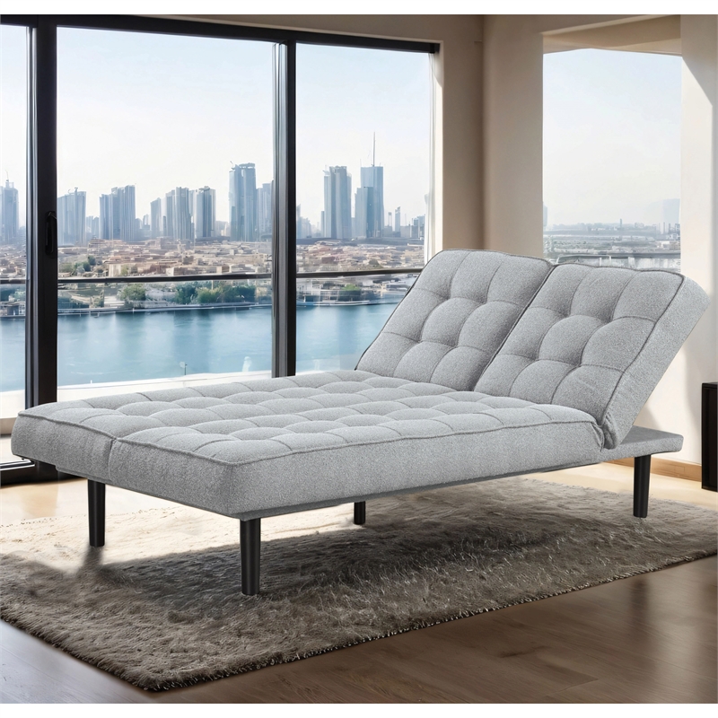 Furniture of America Willen Fabric and Wood Futon Sofa Bed in Light Gray