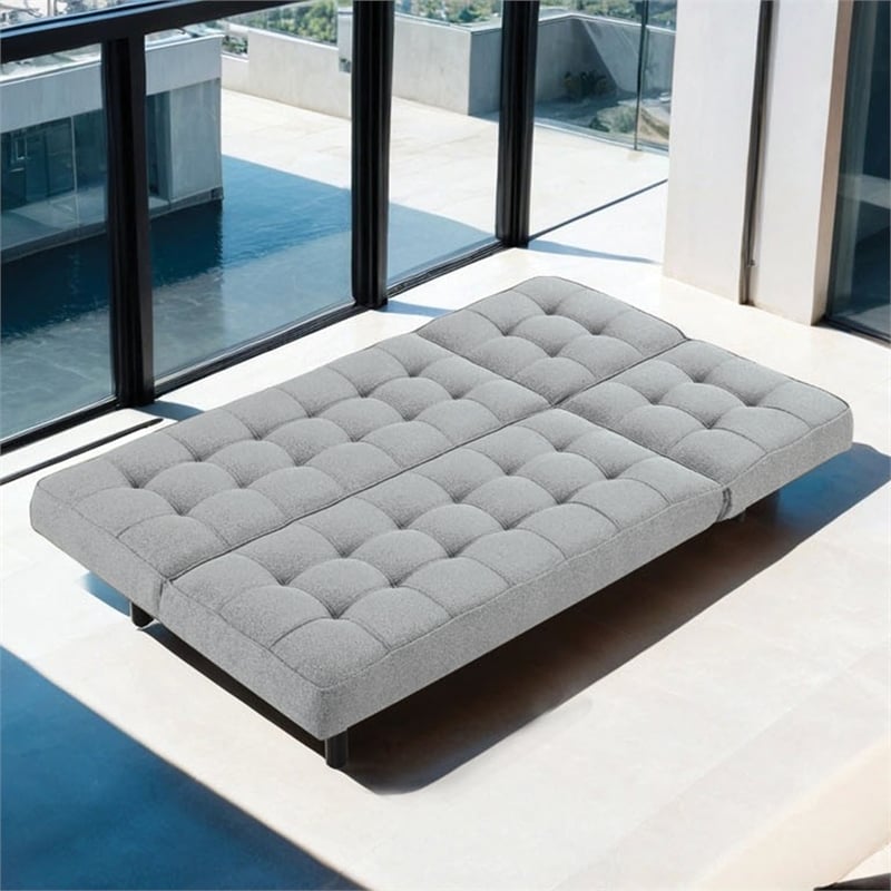 Furniture of America Willen Fabric and Wood Futon Sofa Bed in Light Gray