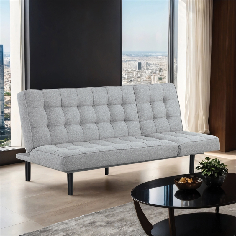 Furniture of America Willen Fabric and Wood Futon Sofa Bed in Light Gray