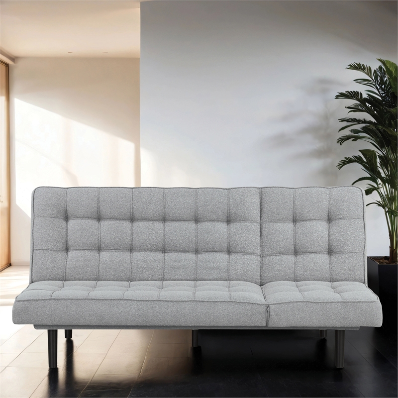 Furniture of America Willen Fabric and Wood Futon Sofa Bed in Light Gray