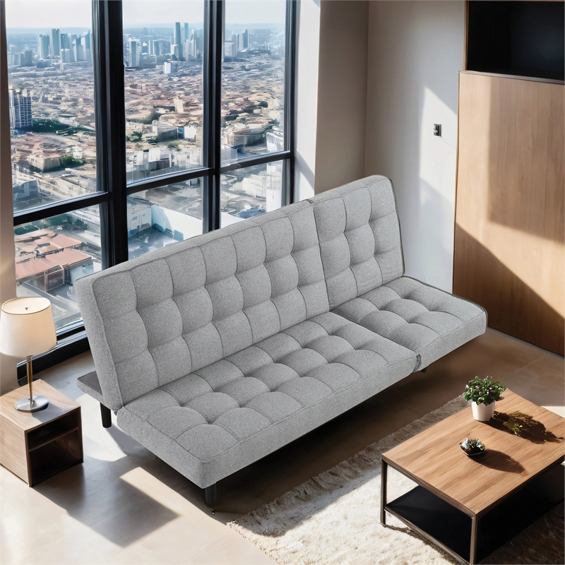 Furniture of America Willen Fabric and Wood Futon Sofa Bed in Light Gray