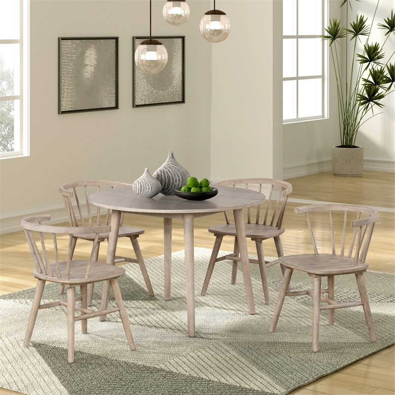 Furniture of America Aberma Wood 5-Piece Round Dining Table Set in Natural