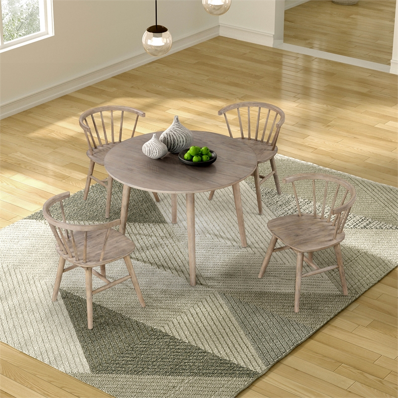 Furniture of America Aberma Wood 5-Piece Round Dining Table Set in Natural
