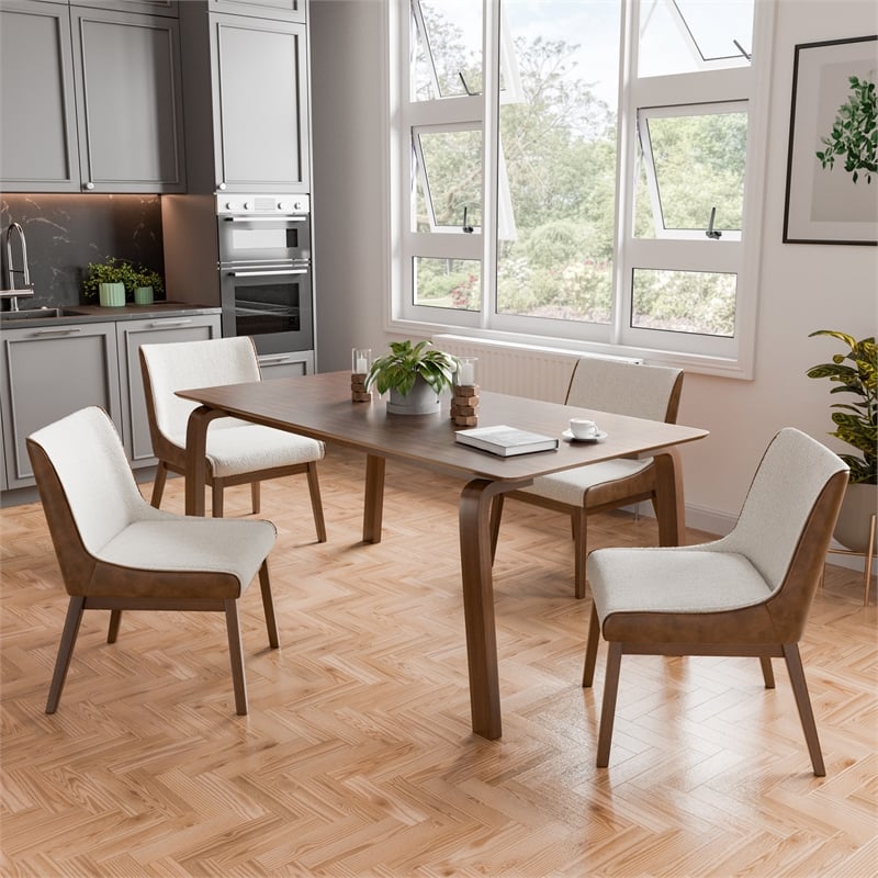 Furniture of America Senoil Boucle Fabric 5-Piece Dining Table Set in Walnut