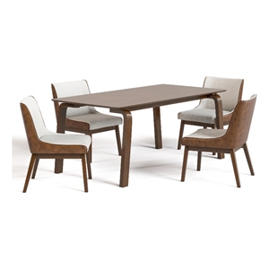 Furniture of America Senoil Boucle Fabric 5-Piece Dining Table Set in Walnut