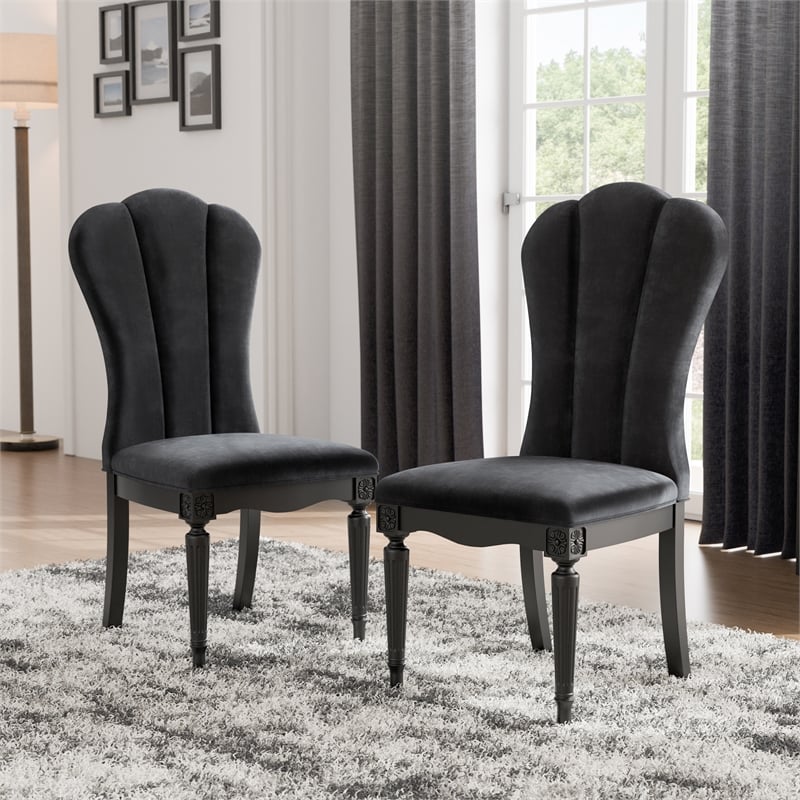 Furniture of America Seabliss Wood and Fabric Side Chairs in Black (Set of 2)
