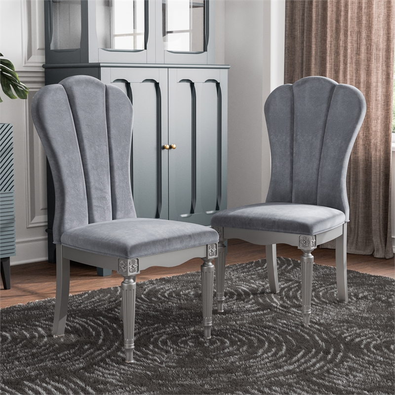 Furniture of America Seabliss Wood and Fabric Side Chairs in Silver (Set of 2)