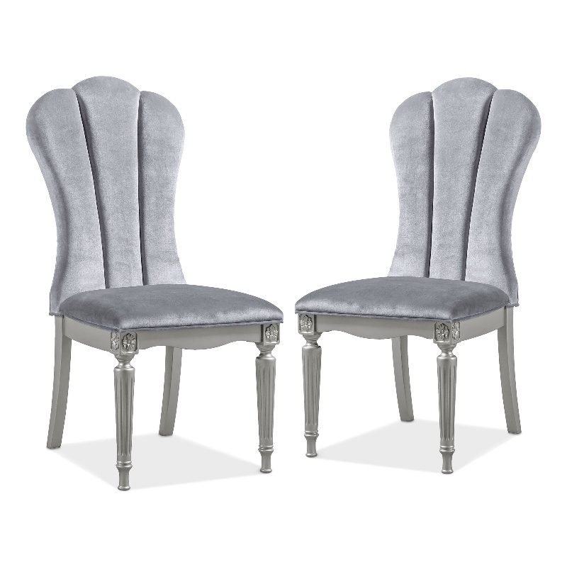 Furniture of America Seabliss Wood and Fabric Side Chairs in Silver (Set of 2)