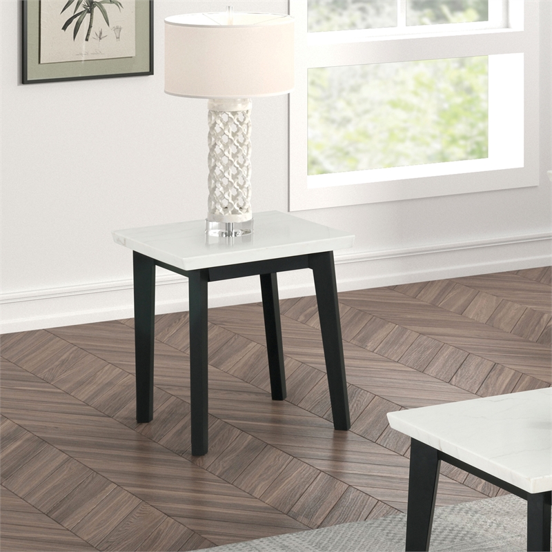 Furniture of America Isolde Wood and Marble Square End Table in White