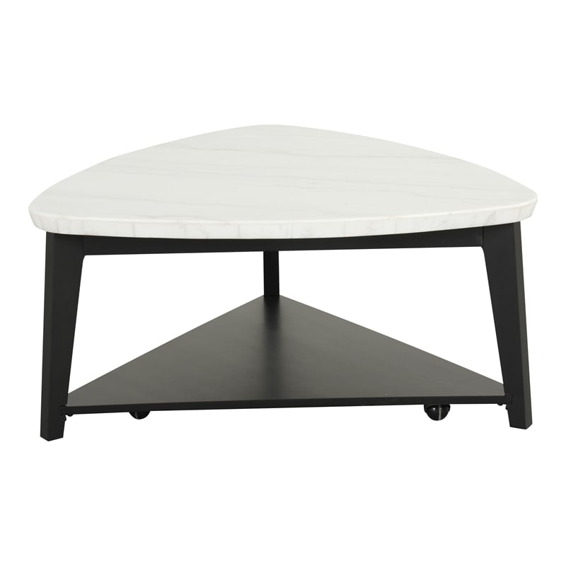 Furniture of America Isolde Wood and Marble Triangle Coffee Table in White