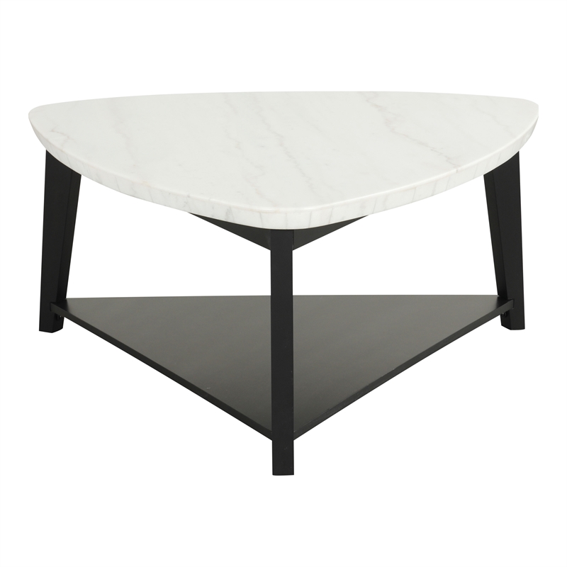 Furniture of America Isolde Wood and Marble Triangle Coffee Table in White