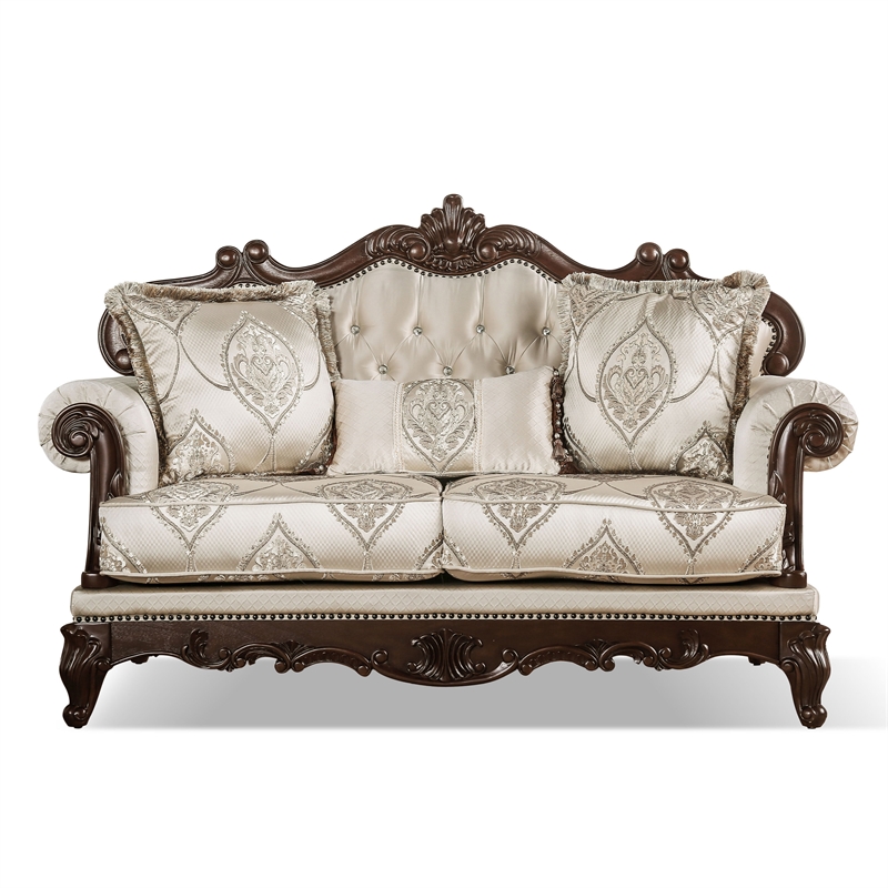 Furniture of America Adelaide Fabric and Wood 2-Piece Sofa Set in Beige