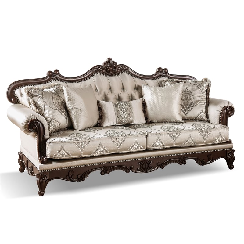 Furniture of America Adelaide Fabric and Wood 2-Piece Sofa Set in Beige