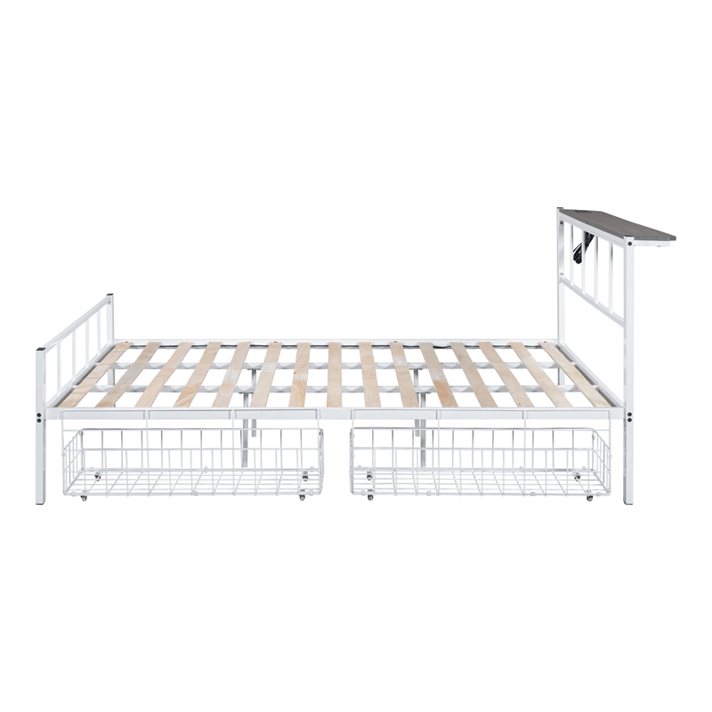 Furniture of America Runicke Metal Storage Platform Queen Bed in White