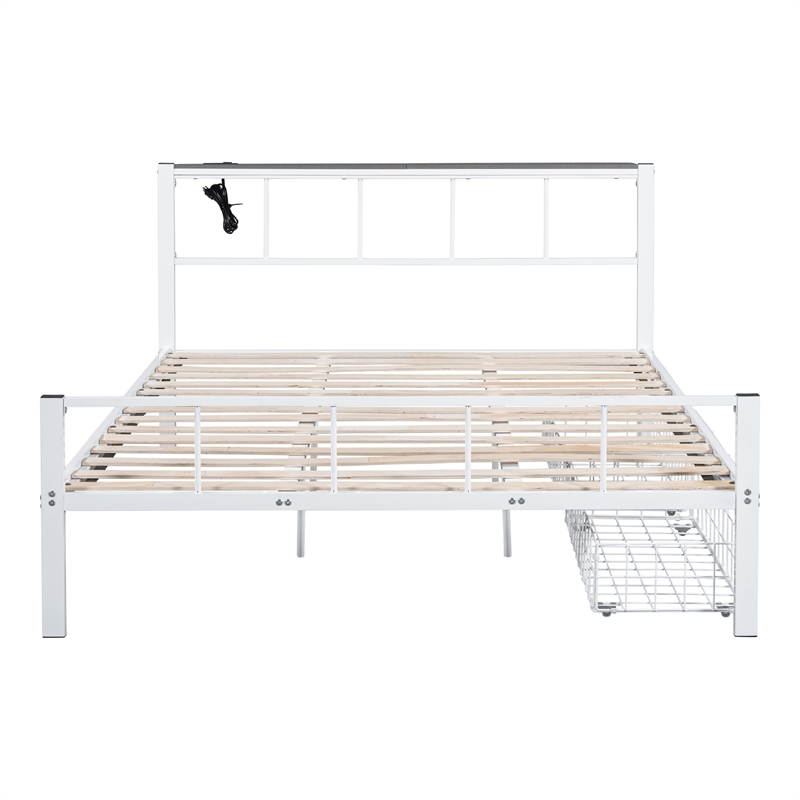Furniture of America Runicke Metal Storage Platform Queen Bed in White