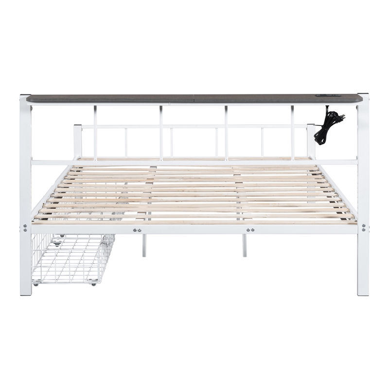Furniture of America Runicke Metal Storage Platform Queen Bed in White