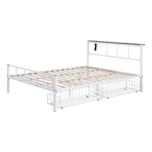 Furniture of America Runicke Metal Storage Platform Queen Bed in White
