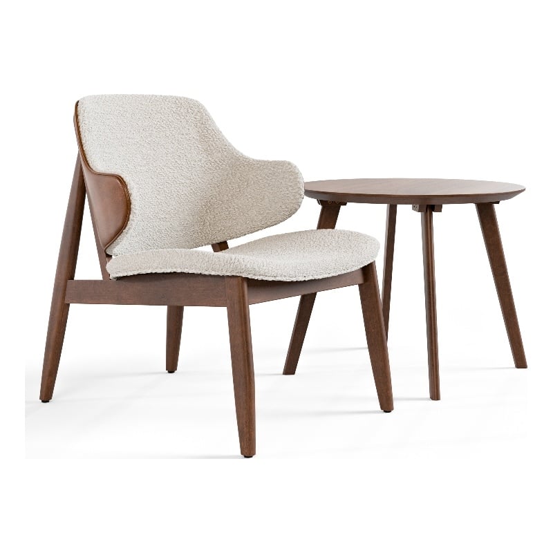 Furniture of America Callum 2-Piece Side Table and Boucle Fabric Chair in Walnut