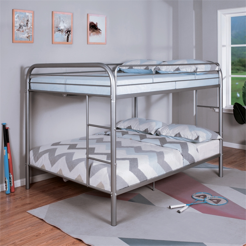 Furniture of America Imara Mattress Ready Metal Full over Full Silver Bunk Bed