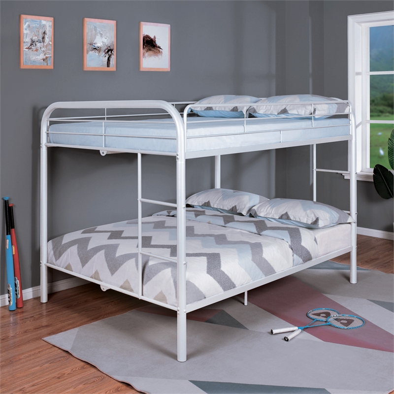 Furniture of America Imara Mattress Ready Metal Full over Full White Bunk Bed