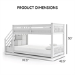 Furniture of America Sabrina Wood Twin over Twin White Bunk Bed with Staircase