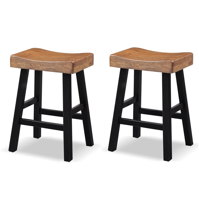 Furniture of America Fuller Wood 24-inch Saddle Seat Stools in Oak (Set of 2)