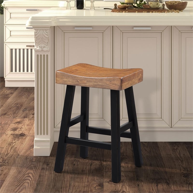 Furniture of America Fuller Wood 24-inch Saddle Seat Stools in Oak (Set of 2)