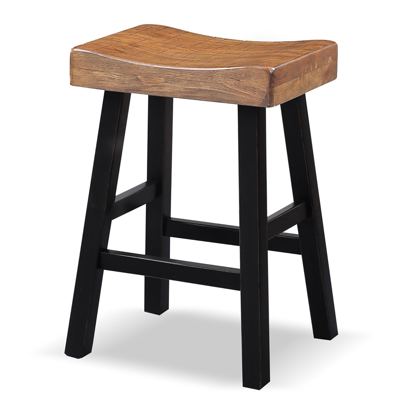 Furniture of America Fuller Wood 24-inch Saddle Seat Stools in Oak (Set of 2)