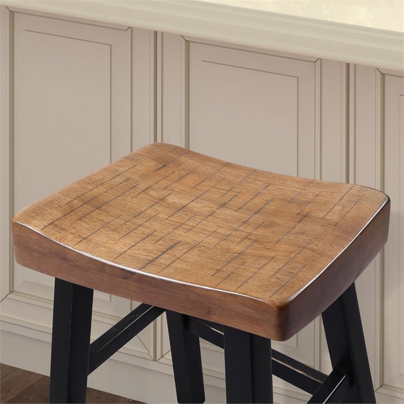Furniture of America Fuller Wood 24-inch Saddle Seat Stools in Oak (Set of 2)