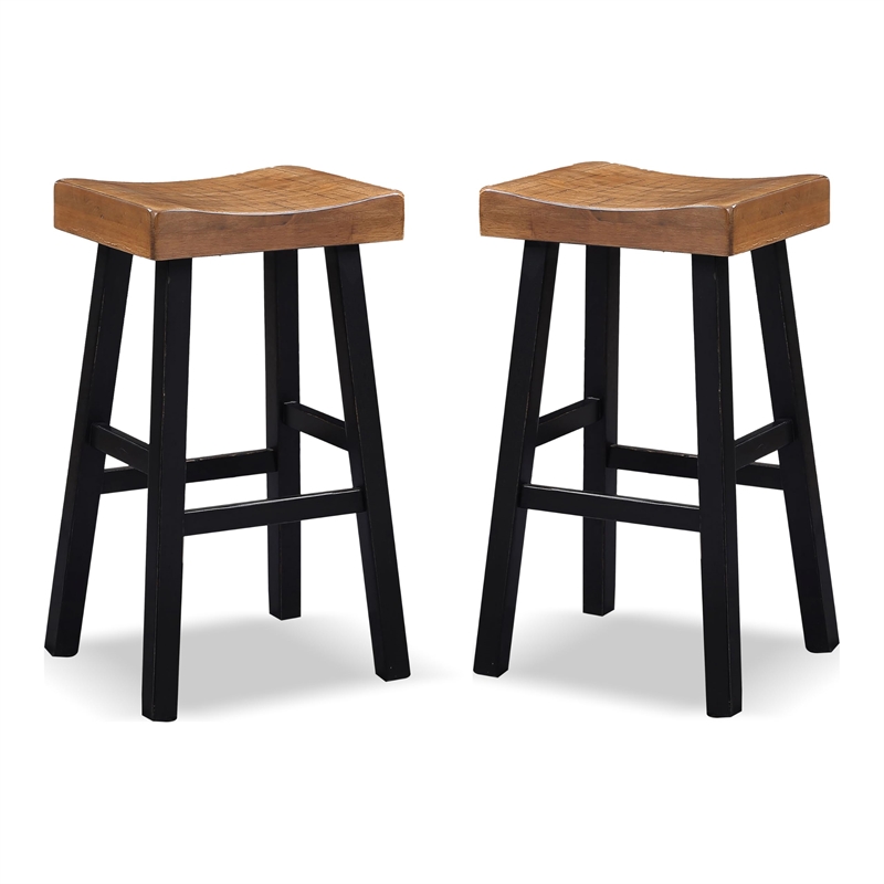 Furniture of America Fuller Wood 29-inch Saddle Seat Stools in Oak (Set of 2)