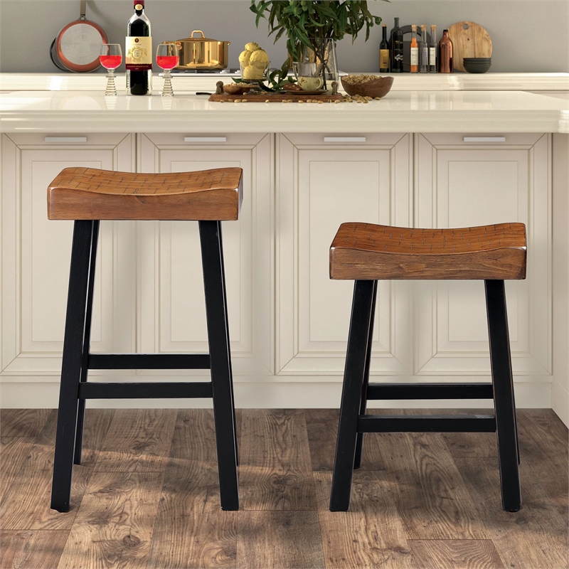 Furniture of America Fuller Wood 29-inch Saddle Seat Stools in Oak (Set of 2)