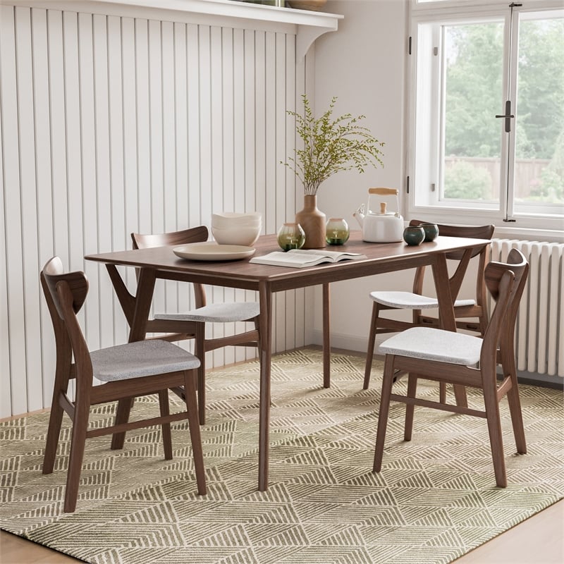 Furniture of America Beck Fabric and Wood 5-Piece Dining Table Set in Walnut