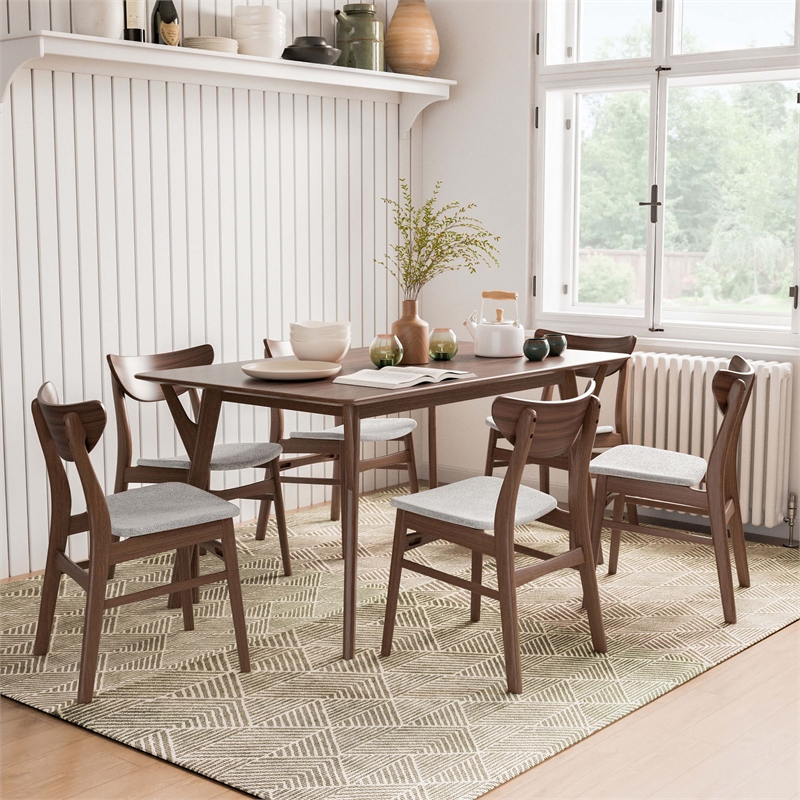 Furniture of America Beck Wood 7-Piece Dining Table Set in Walnut