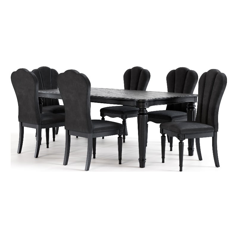 Furniture of America Seabliss Fabric and Wood 7-Piece Dining Table Set in Black