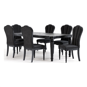 Furniture of America Seabliss Fabric and Wood 7-Piece Dining Table Set in Black