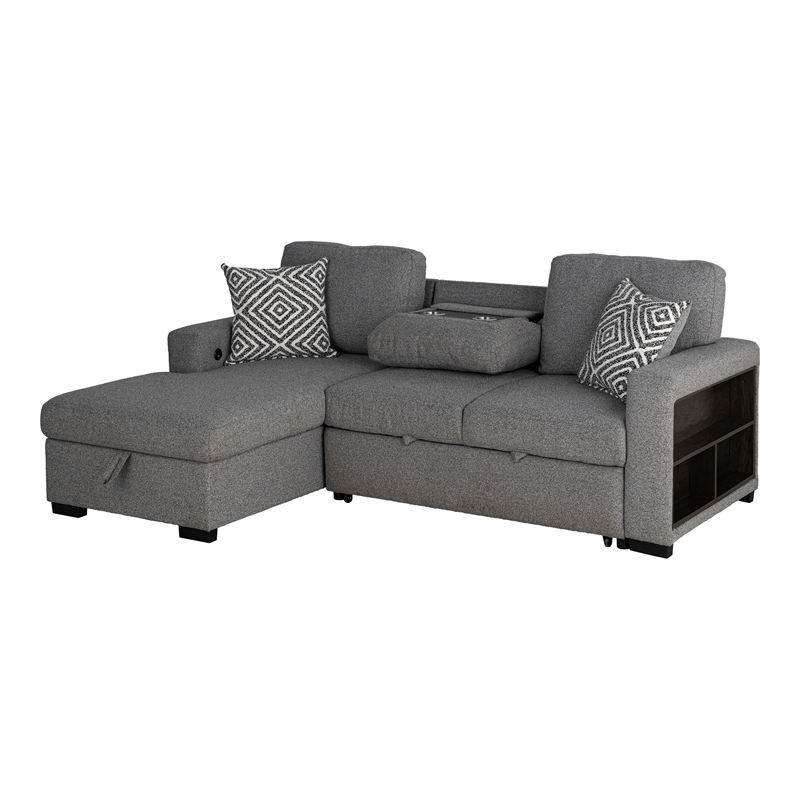 Furniture of America Andrew Gray Fabric Left Chaise Sleeper Sectional with USBs