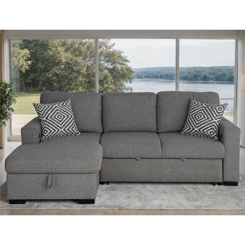 Furniture of America Andrew Gray Fabric Left Chaise Sleeper Sectional with USBs
