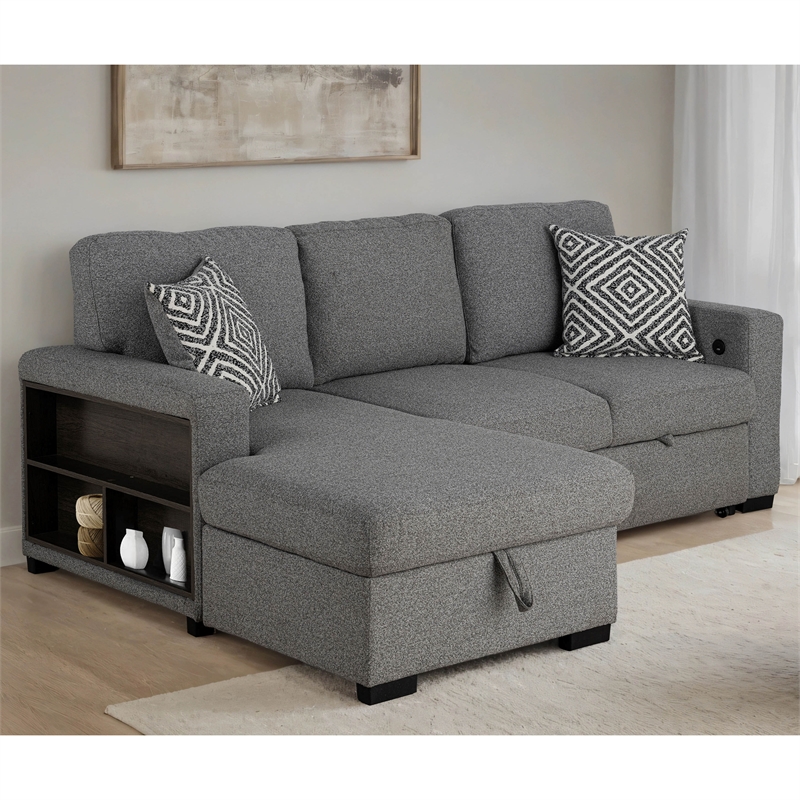 Furniture of America Andrew Gray Fabric Left Chaise Sleeper Sectional with USBs
